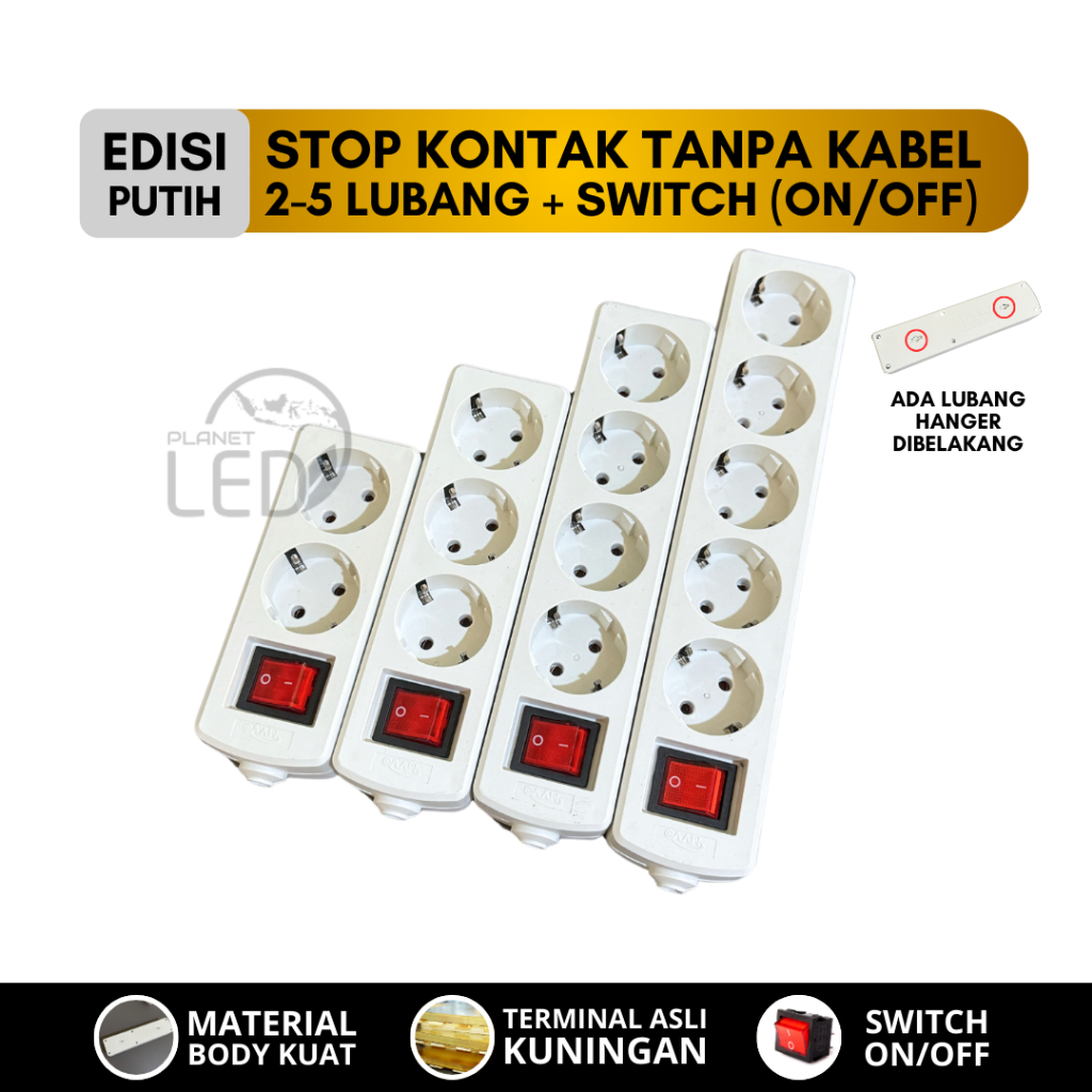 Jual Stop Kontak Tanpa Kabel Putih 2/3/4/5 Lubang + Switch On/Off ...