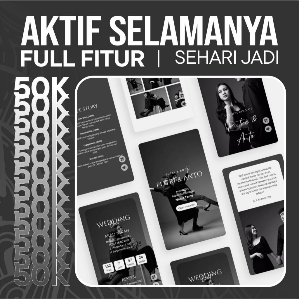 Undangan Tema Minimalis - Undangan Pernikahan Digital Website Custom Unik Estetik Aktif Selamanya