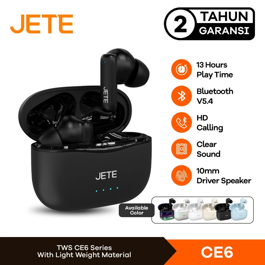 TWS Earphone Bluetooth JETE CE6 BT 5.4 13H Playtime - Garansi 2 Tahun