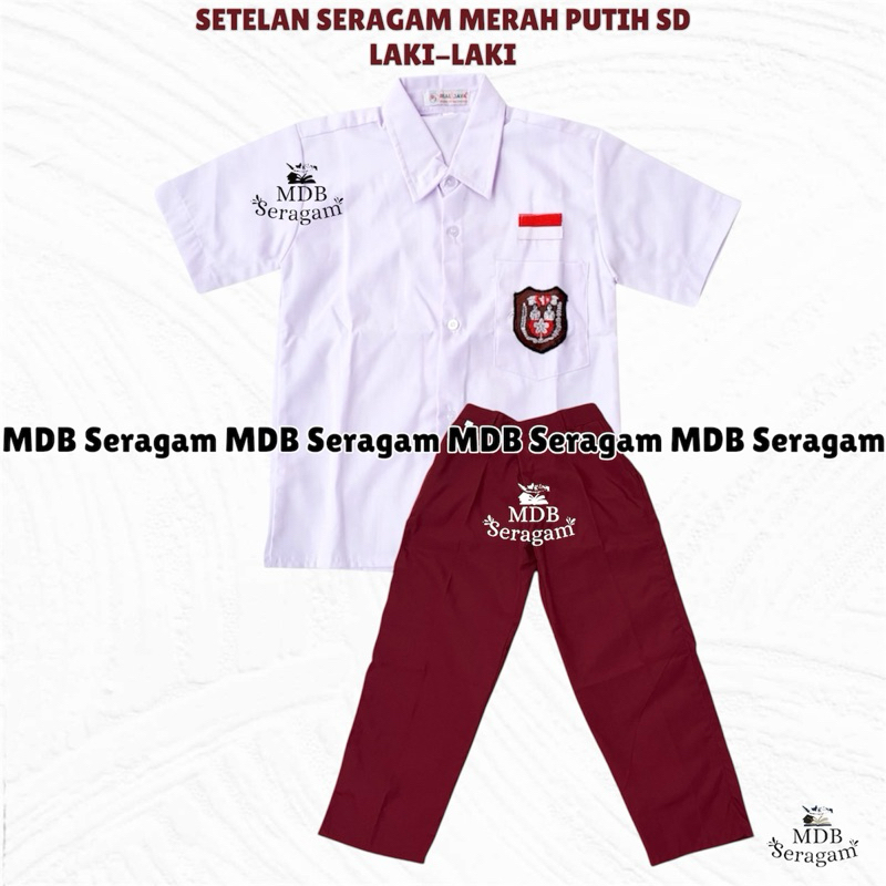 Setelan Lengkap Seragam Sekolah Sd Laki Merah Putih Baju Pendek Celana Panjang K - foto 3