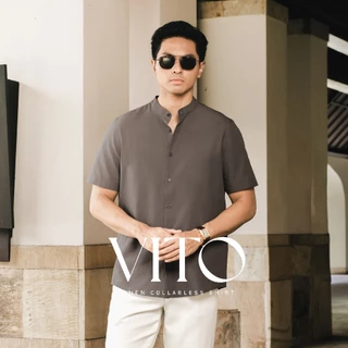 CUTOFF Vito Linen Collarless Shirt Kemeja Koko Casual Premium Basic Polos Pria Lengan Pendek