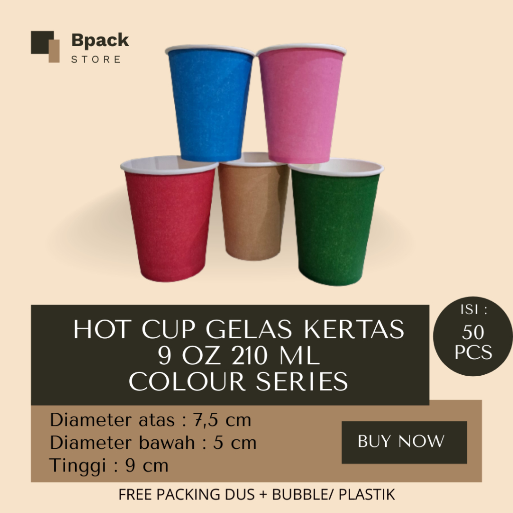 Jual Paper Hot Cup gelas kertas 9 oz 210 ml Warna Pink Merah Biru Hijau ...