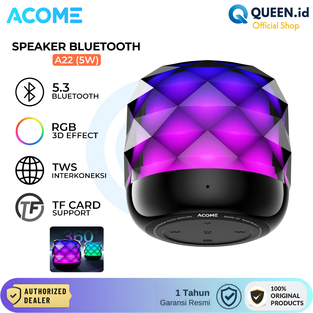 Jual ACOME A22 Mini Speaker Bluetooth 5.3 Wireless RGB LED Crystal 360 ...