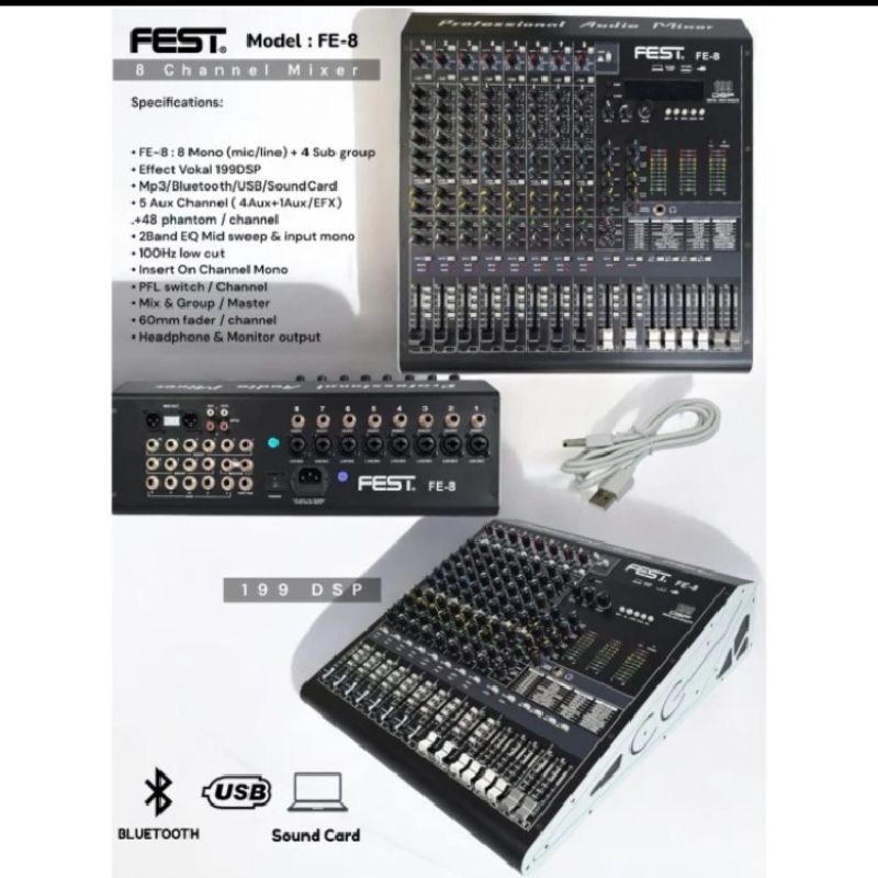 Jual Mixer audio Fest fe8 original 8 channel bluetooth FE 8 | Shopee ...