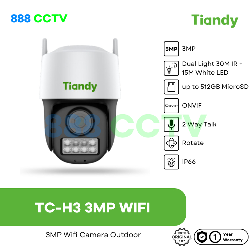 Jual Tiandy TC-H3 3MP Camera Wifi Full Color Pan/Tilt Outdoor | Shopee ...