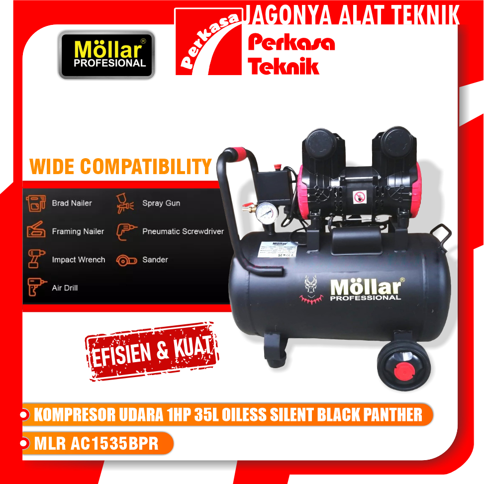 Jual Mollar AC-1535BP-R Kompresor Angin 1 HP 35 Liter 68 dB Silent Air ...