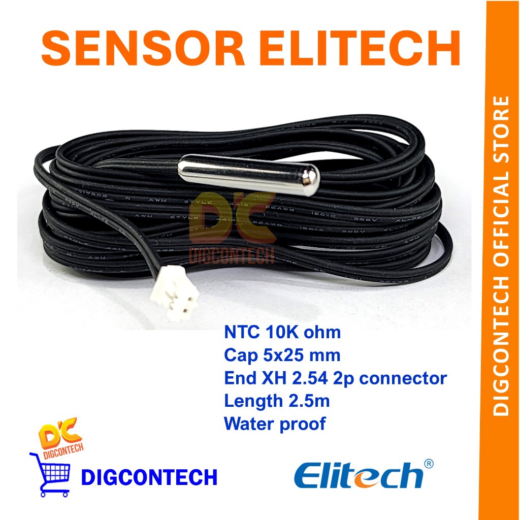 Jual Sensor Thermistor Probe Elitech NTC Hitam 10K ohm waterproof 2.5m ...