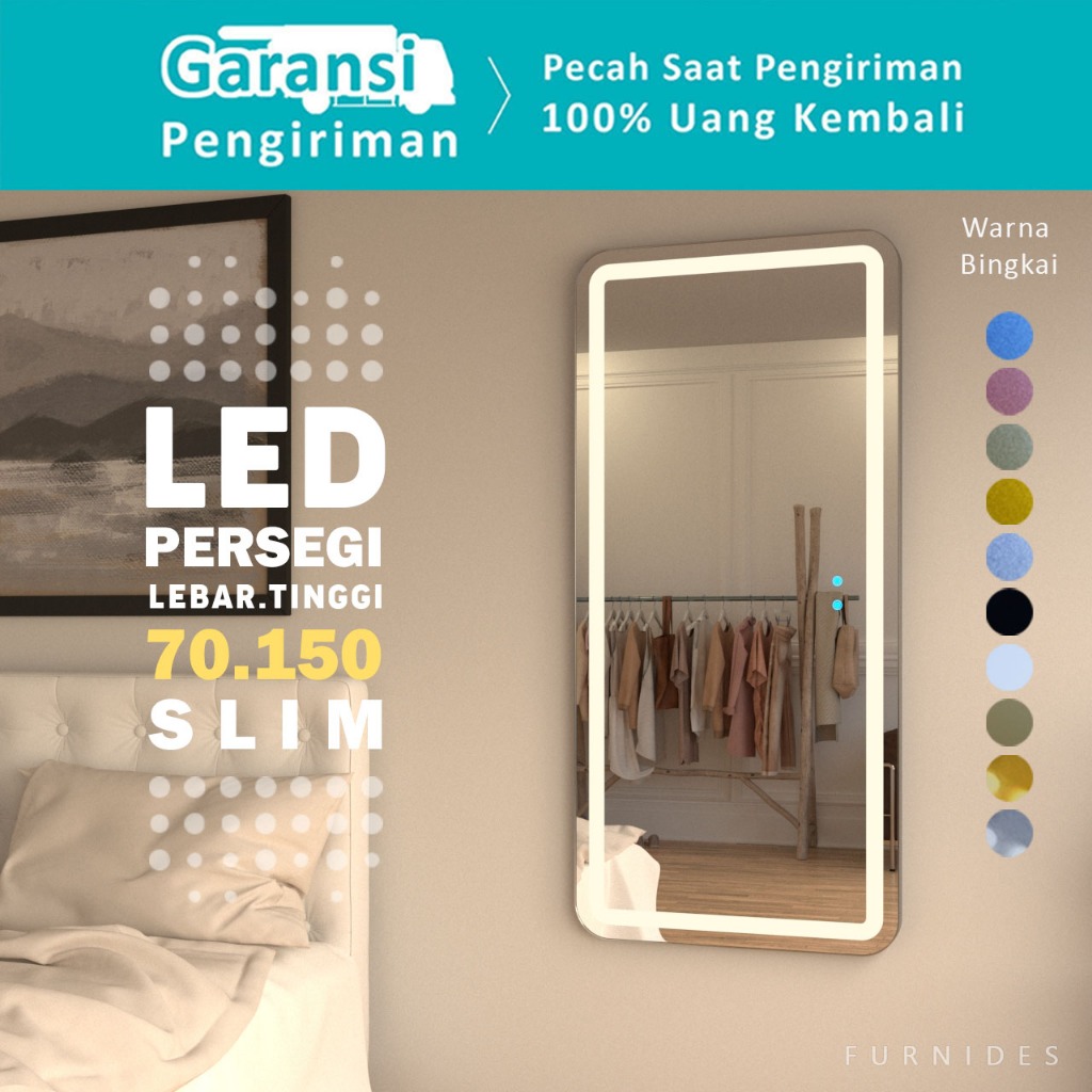 Jual Cermin Rias LED Persegi 70x150 Dengan Frame Slim | Full Body ...