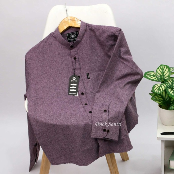 Baju Koko Kemeja Sanghai Lengan Panjang Warna Ungu Lavender Polos
