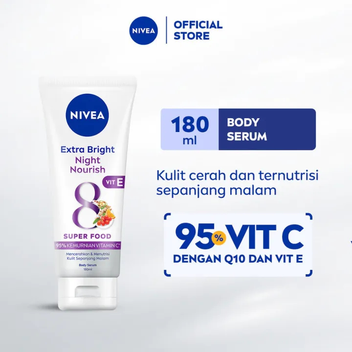 Jual Nivea Body Serum Extra Bright Night Nourish Vit E 180ml | Shopee ...