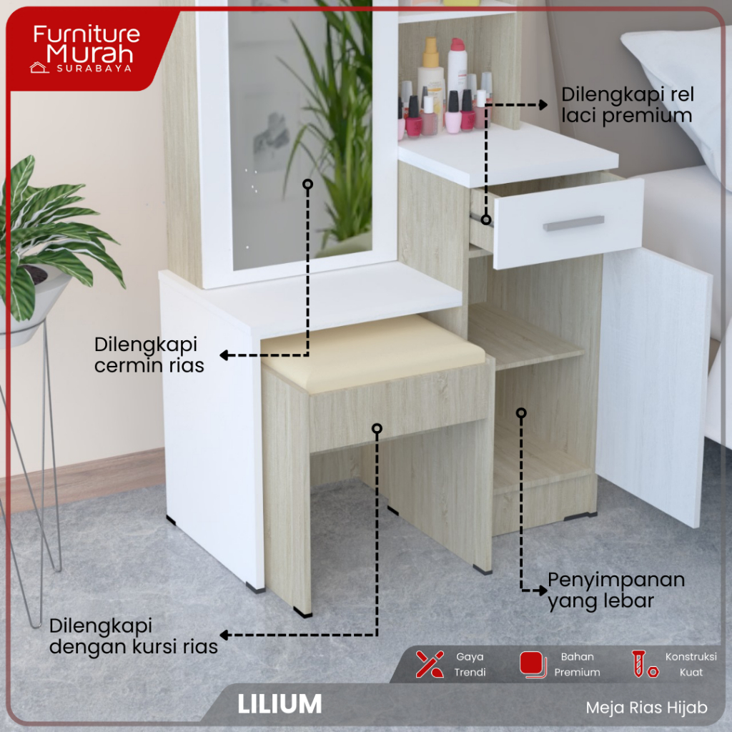 Jual Furniture Murah Surabaya - Meja Rias Hijab Minimalis LED dengan ...