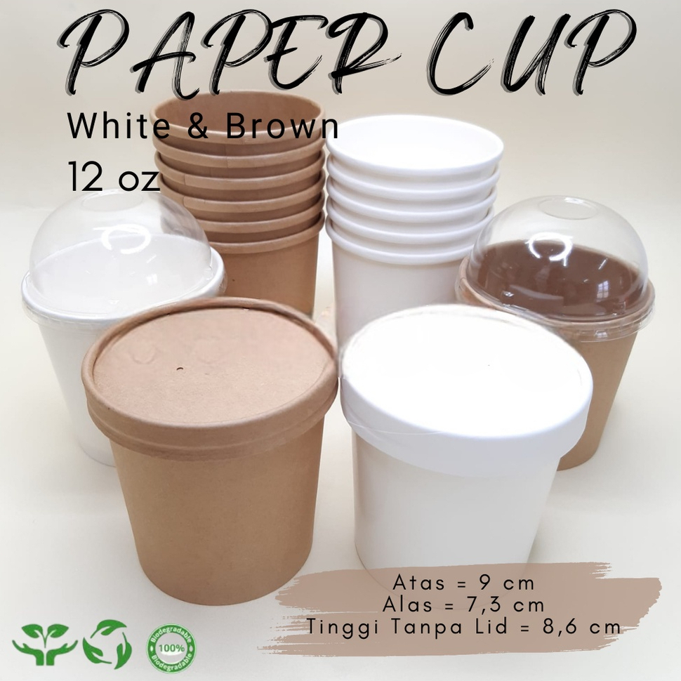 Jual Kraft Paper Cup Ice Cream Cup + Dome Plastic Lid / Kraft Lid 10 ...