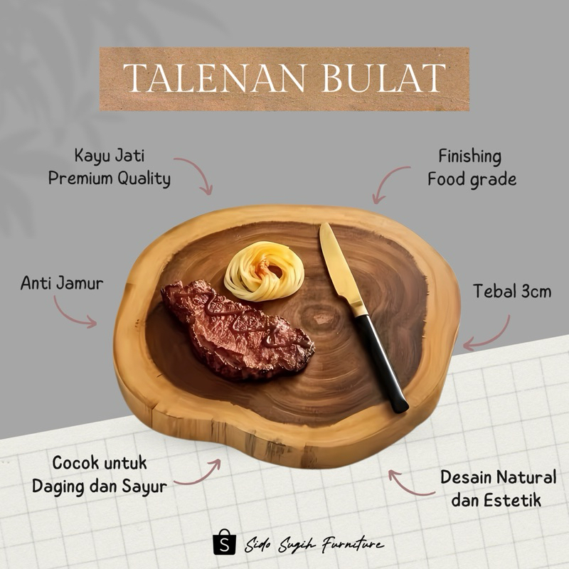 Jual TALENAN BULAT KAYU JATI PREMIUM QUALITY TEBAL 3CM Natural Food ...