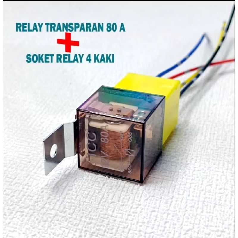 Jual PAKET RELAY TRANSPARAN 4 KAKI 12V 80A & SOKET RELAY KAKI 4 ...