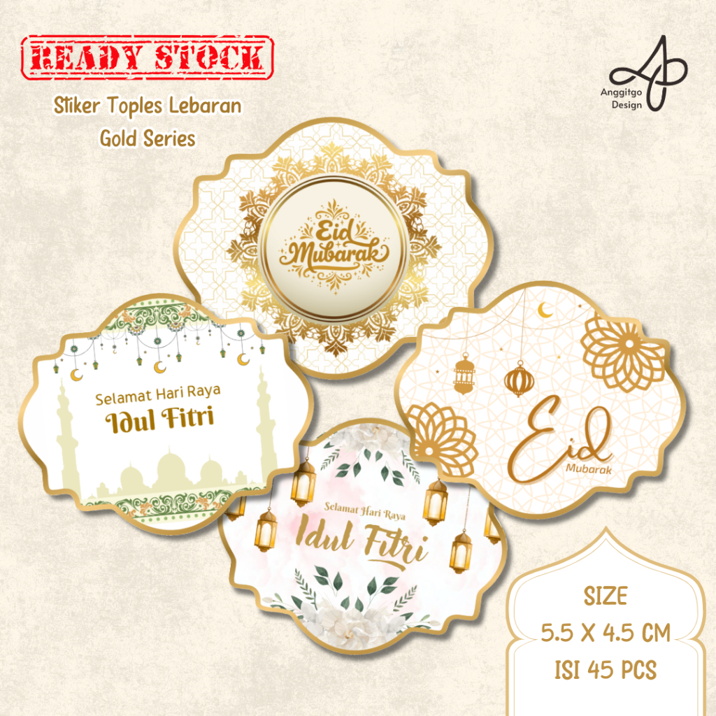 Jual Stiker Toples Lebaran Gold Series Eid Mubarak Selamat Hari Raya ...