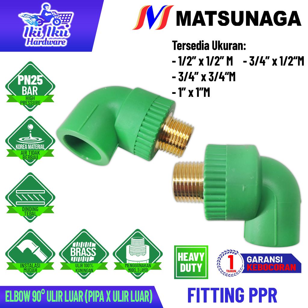 Jual Matsunaga Sambungan Elbow 90 PPR - Pipa x Uli…