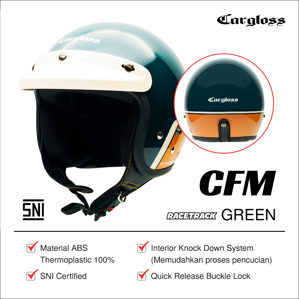 Jual Cargloss CFM Retro Helm Half Face - Race Track Green | Shopee ...
