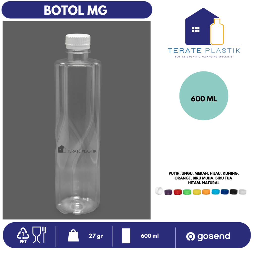 Jual Botol Plastik 600ml MG | Botol Minuman 600ml | Tutup Putih/Hitam ...