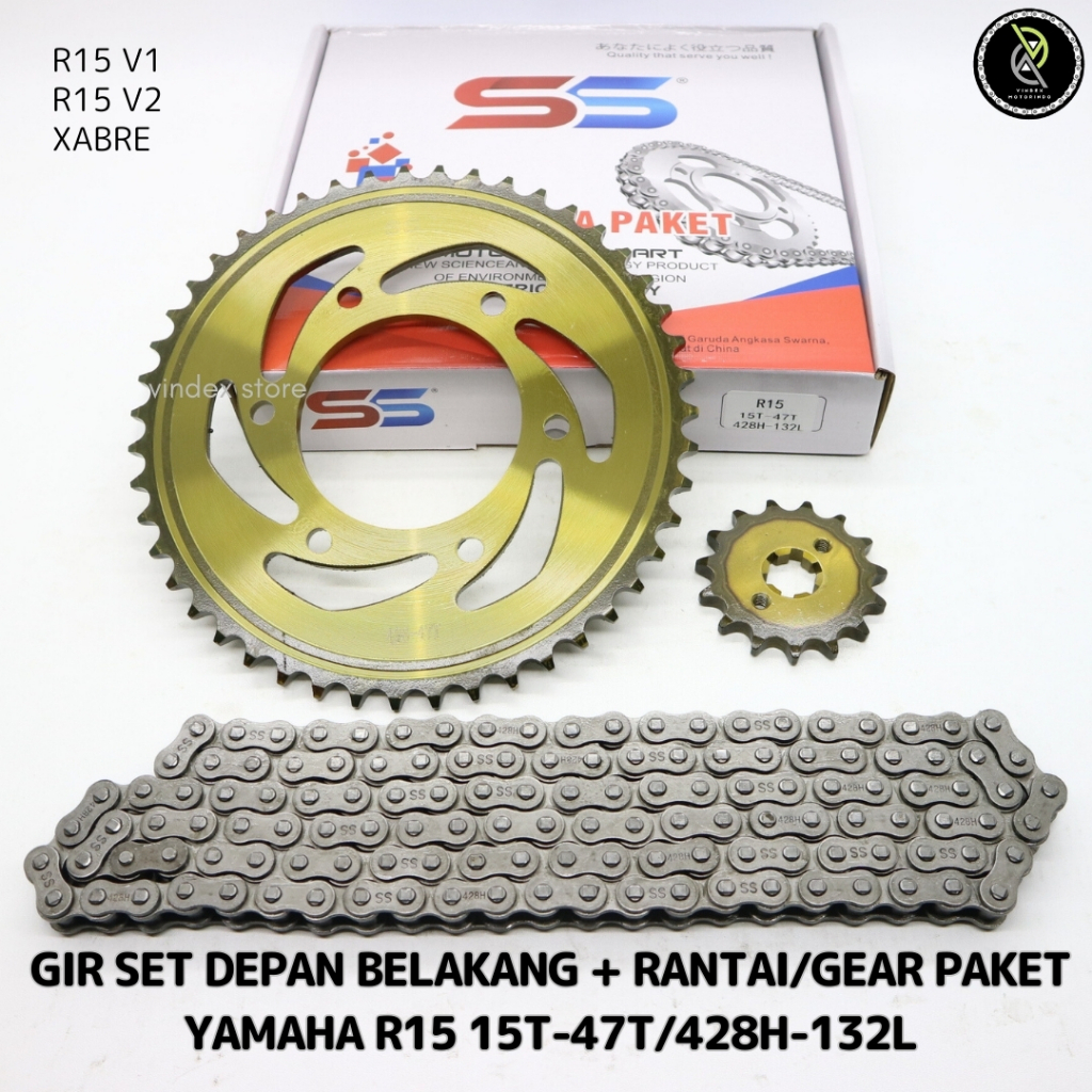 Jual GEAR PAKET GIR SET RANTAI R15 V1 V2 XABRE 15T-47T / 428H-132L ...