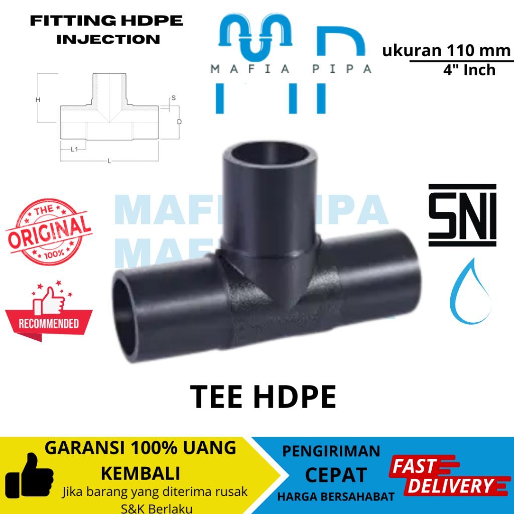 Jual Fitting Pipa HDPE Injection Tee 110 mm atau 4