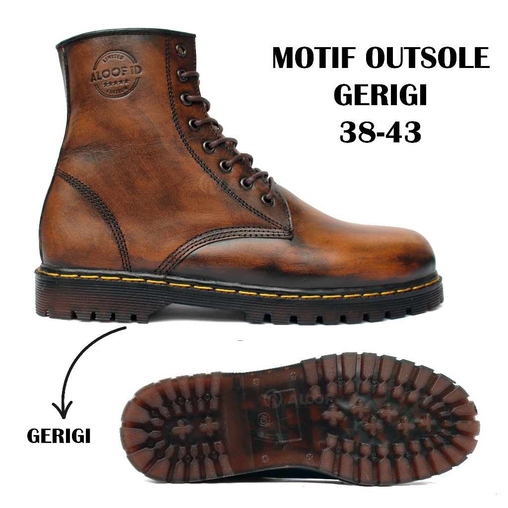 Jual 38-45 Aloof KABINA Sepatu Boots Pria Hole Kulit Asli Type