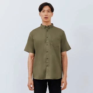 M231 Kemeja Pria Basic Polos Oxford Pendek Army 1457P
