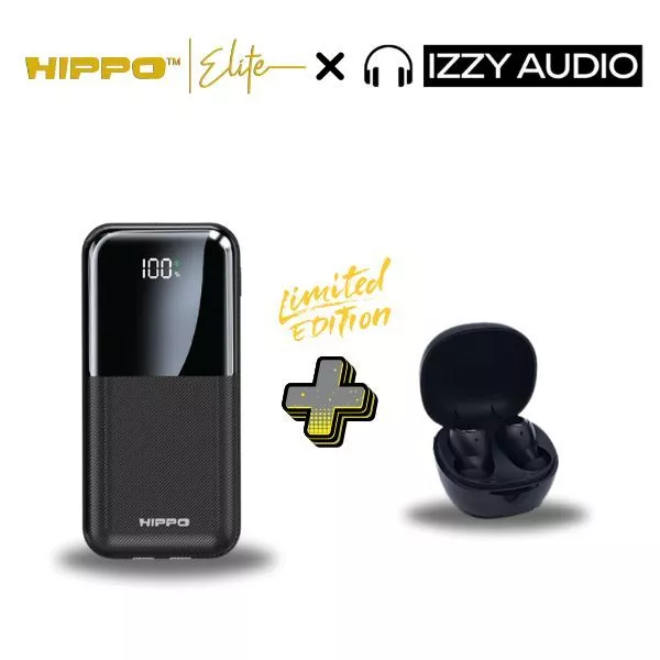 Hippo Elite x Izzy Powerbank Fast Charger PD 22.5W Black + True Wireless Audio Earphone Mini Earbuds XE28 PRO Color