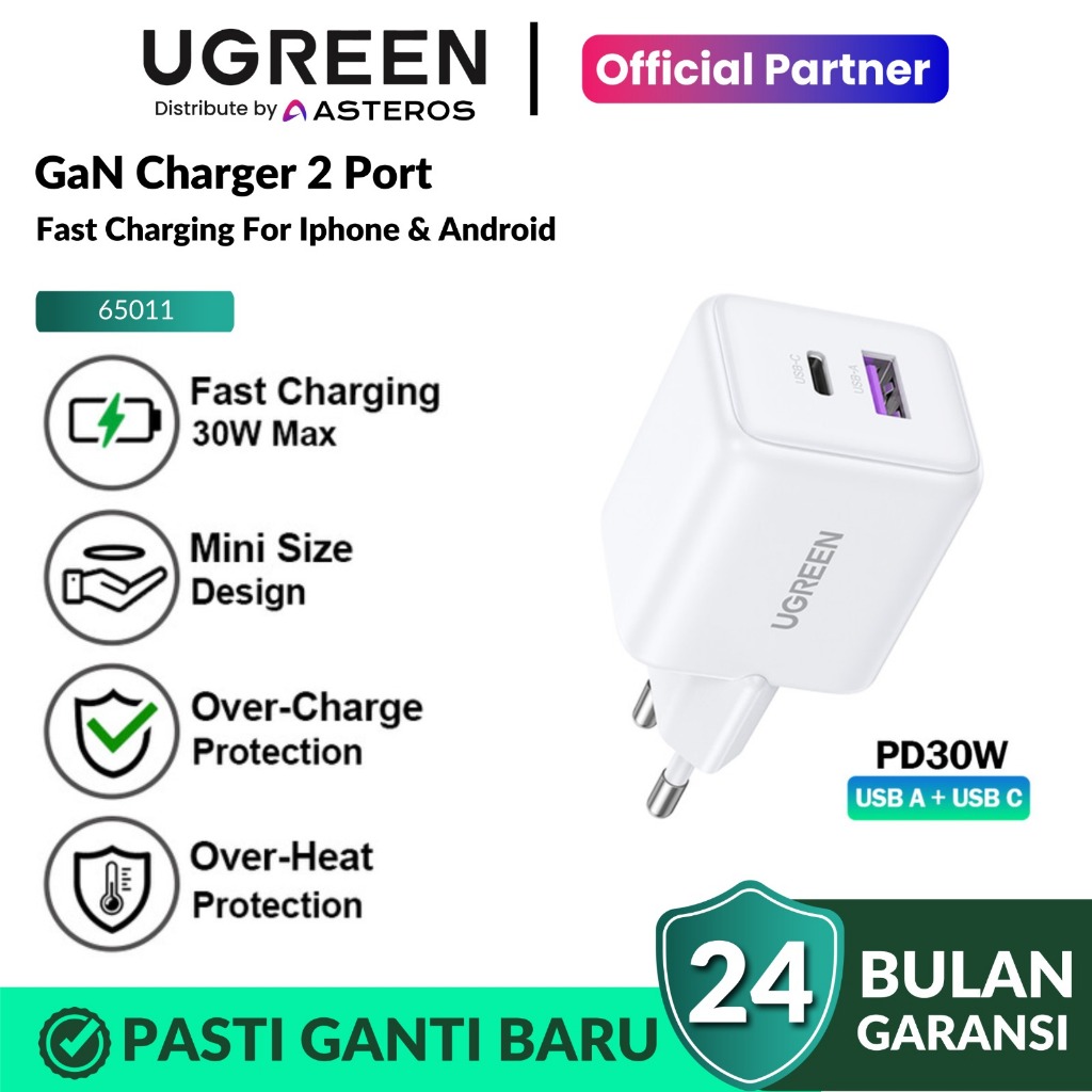 Jual Charger UGREEN 65015 65016 65014 65017 Dual Port Gan 30W | Shopee ...