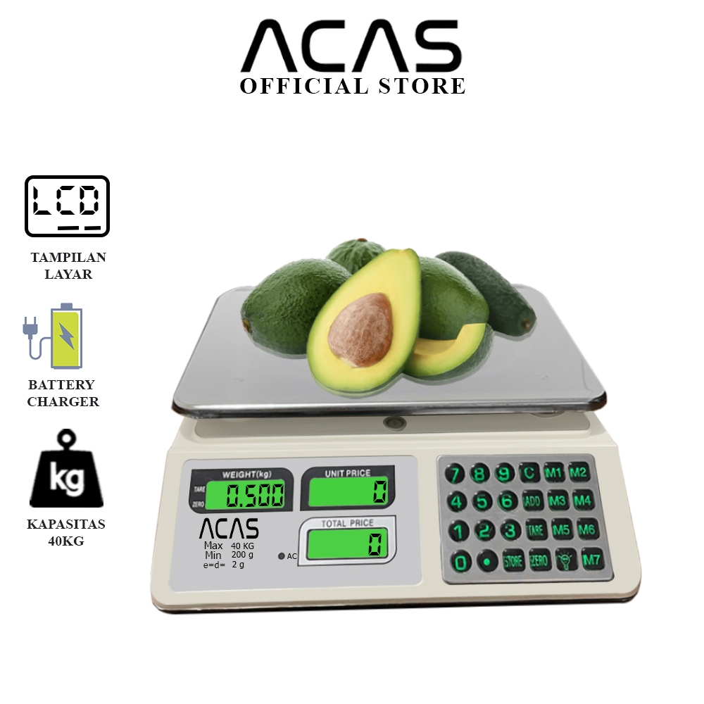 Jual ACAS 829S 40Kg / 200Gr Timbangan Duduk Digital Double Display ...