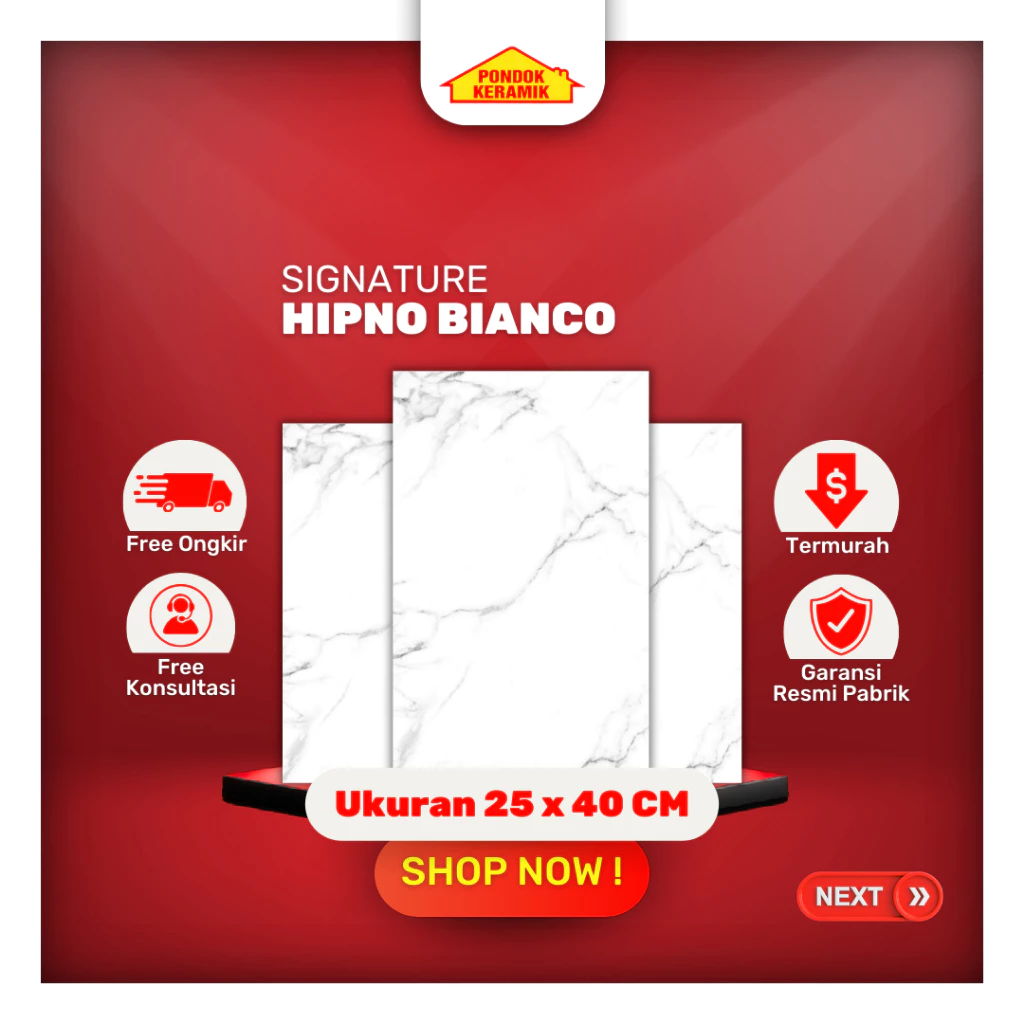 Keramik Dinding Signature 25x40 Hipno Bianco Glossy Motif Carara Marble