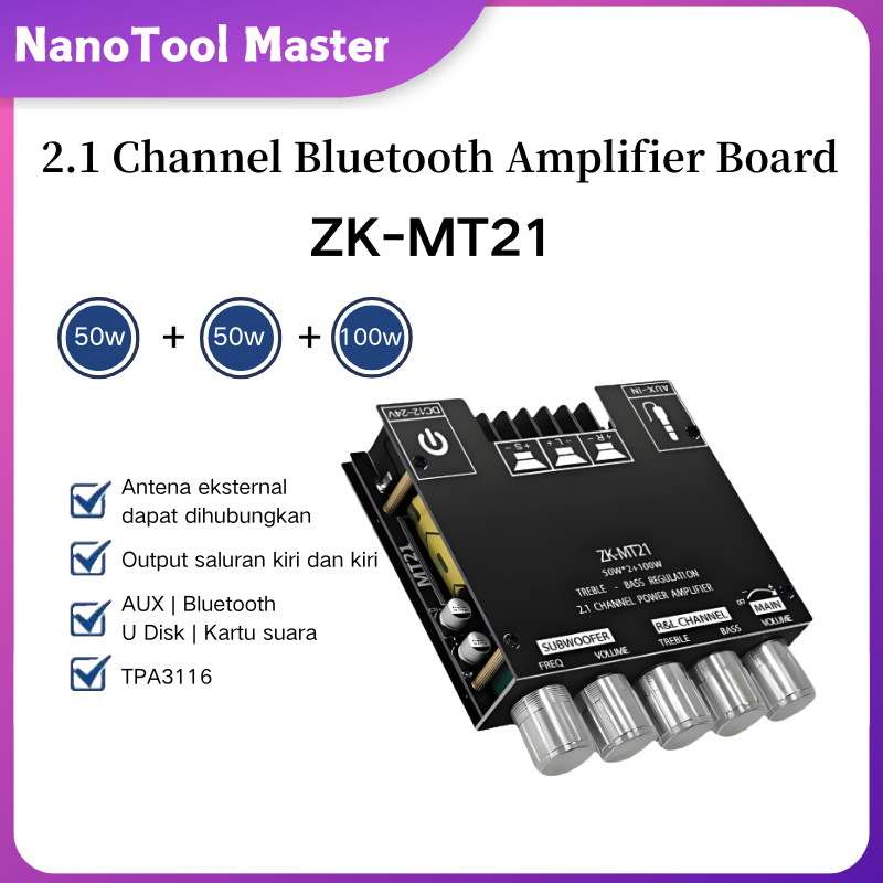 Carte Amplificateur Bluetooth 5.0 2.1 Canaux Sxhlseller - 2x50W + 100W Subwoofer, Alimentation DC 12-24V, Pour Enceintes DIY - 3
