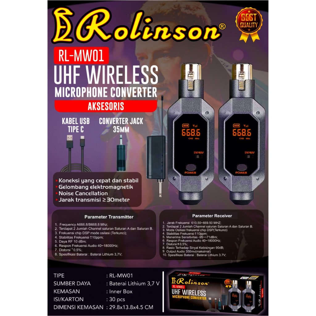 Jual UHF Wireless Microphone Converter Rolinson RL-MW01 | Shopee Indonesia