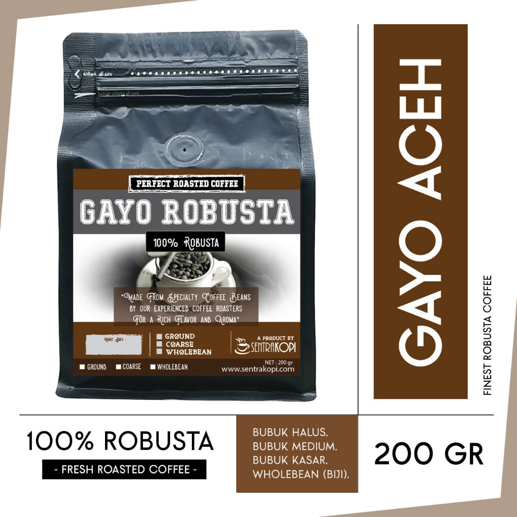 Jual Kopi Robusta Aceh Gayo 200 Gr - Biji / Bubuk - Sentra Kopi