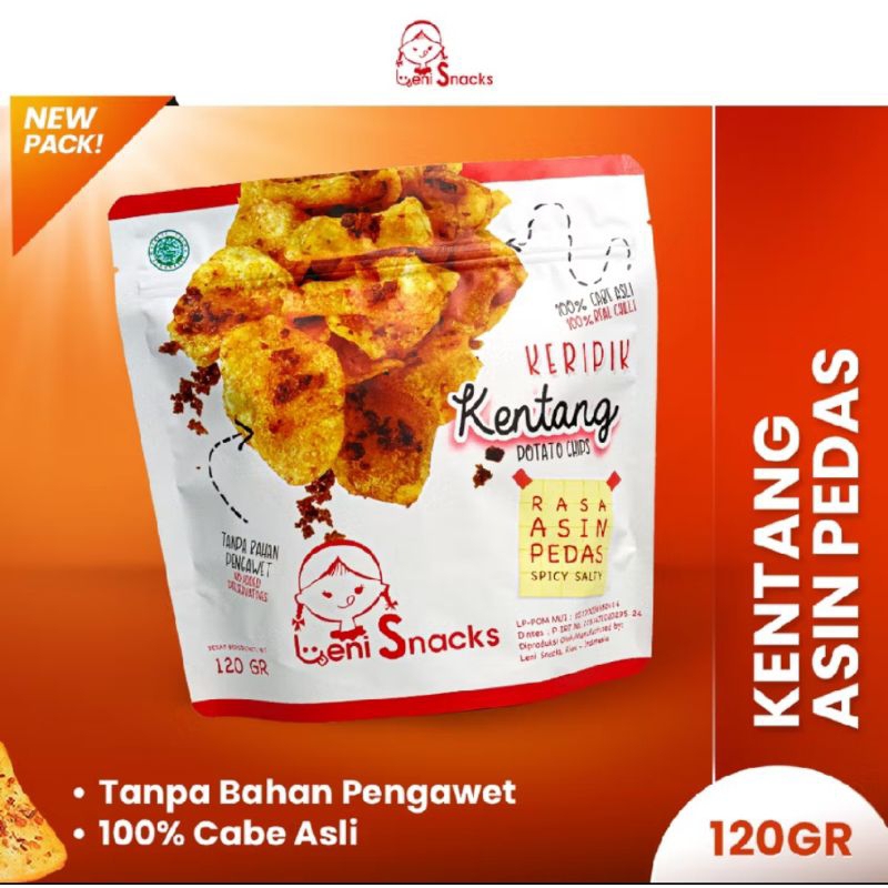 Jual Leni Snacks NEW PACKAGING - Keripik. Kentang Asin Pedes (BISA COD ...