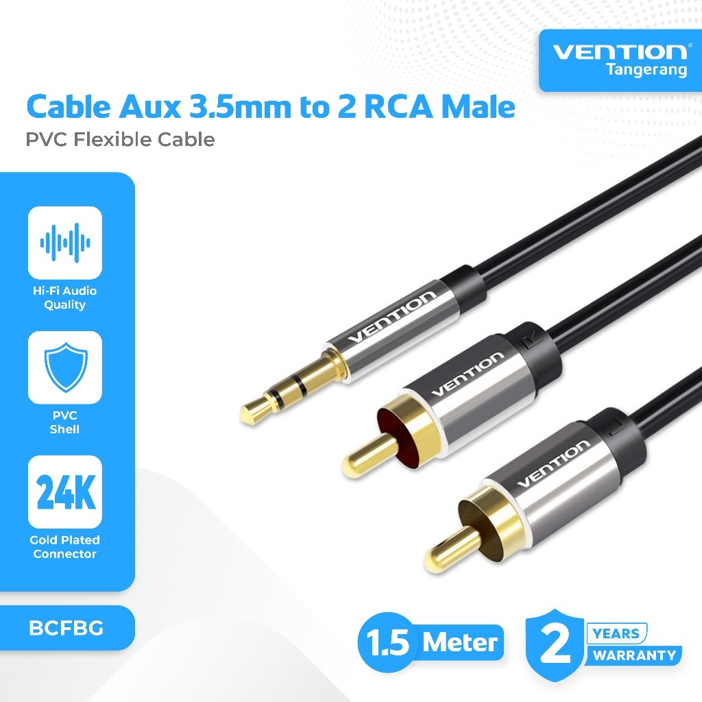 Jual VENTION BCFBG Kabel AUX Audio 3.5mm male to 2 RCA Male 1.5M 1.5 ...
