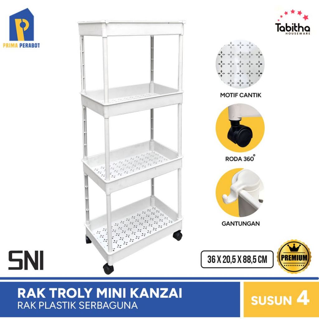 Jual Rak Roda Susun 4 Rak Troli Mini Putih Kanzai | Shopee Indonesia