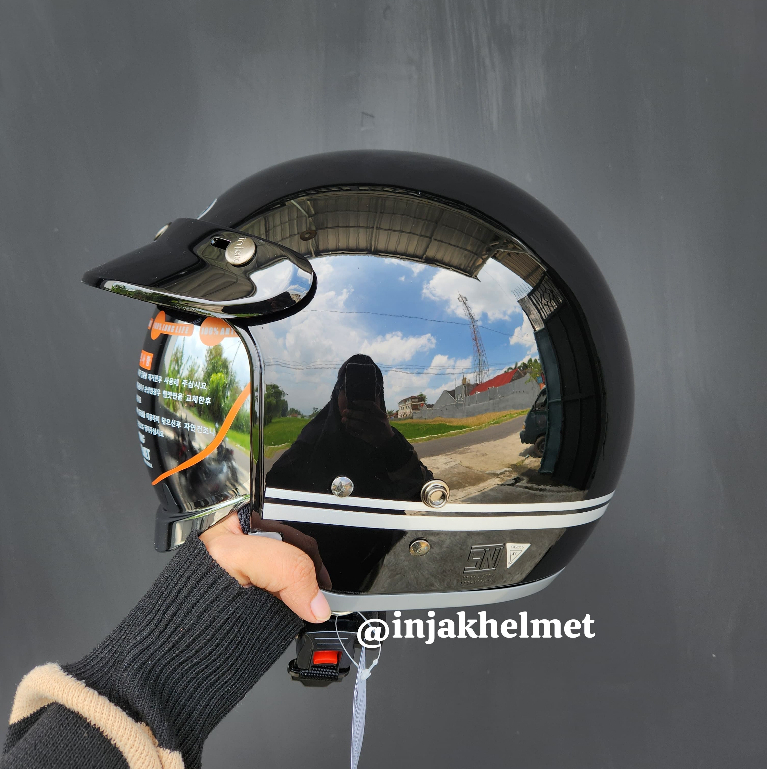 Jual Helm Injak 06 Retro Kaca Dalam LINE Garis Original | Shopee Indonesia