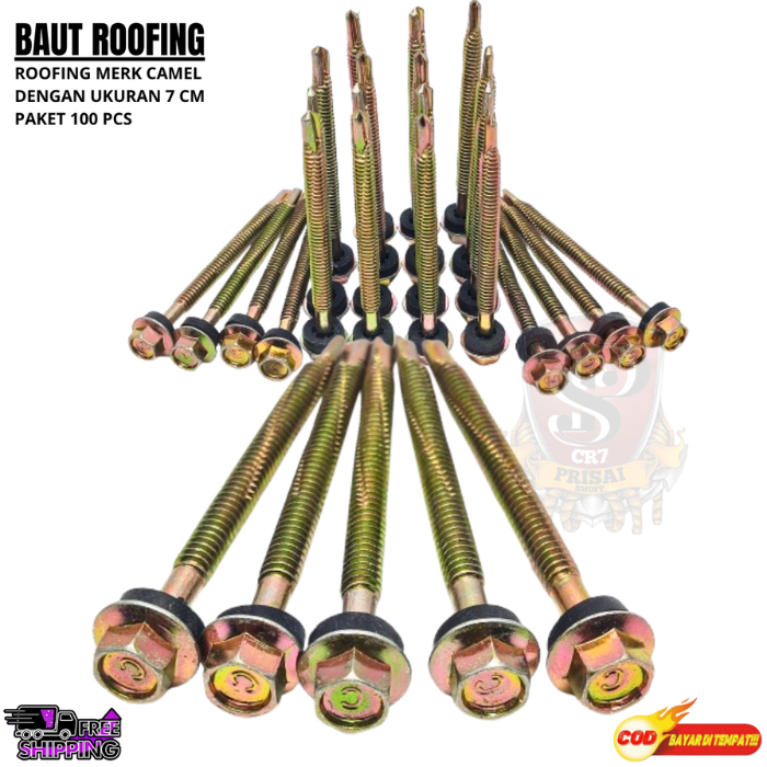 Jual baut roofing 7cm 1bungkus isi 100biji/baut atap 7cm warna kuning ...