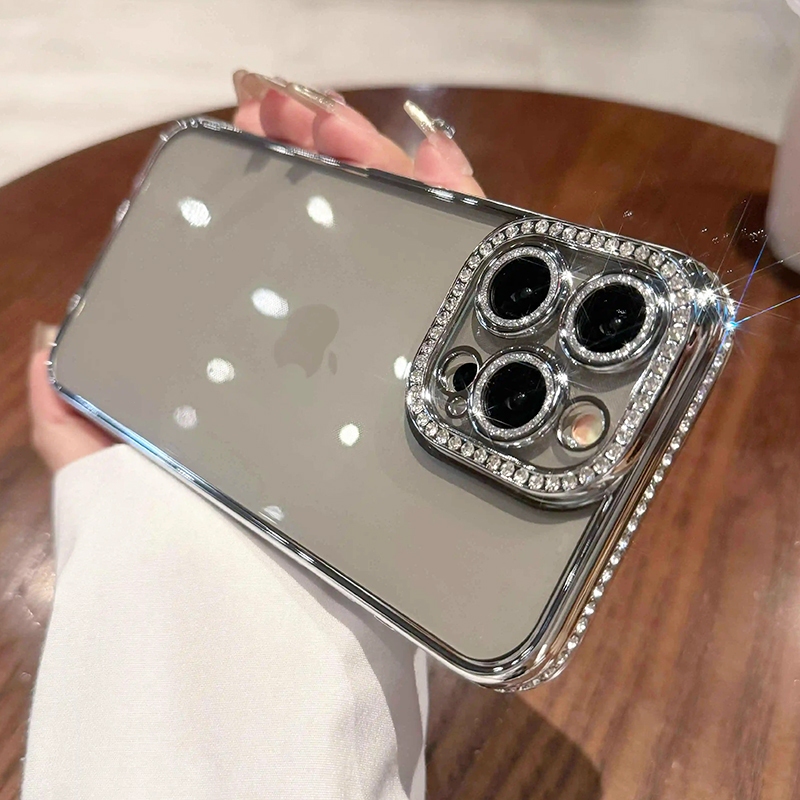 Jual Berlian! Rhinestone Plating Side Transparent Soft Phone Case With ...
