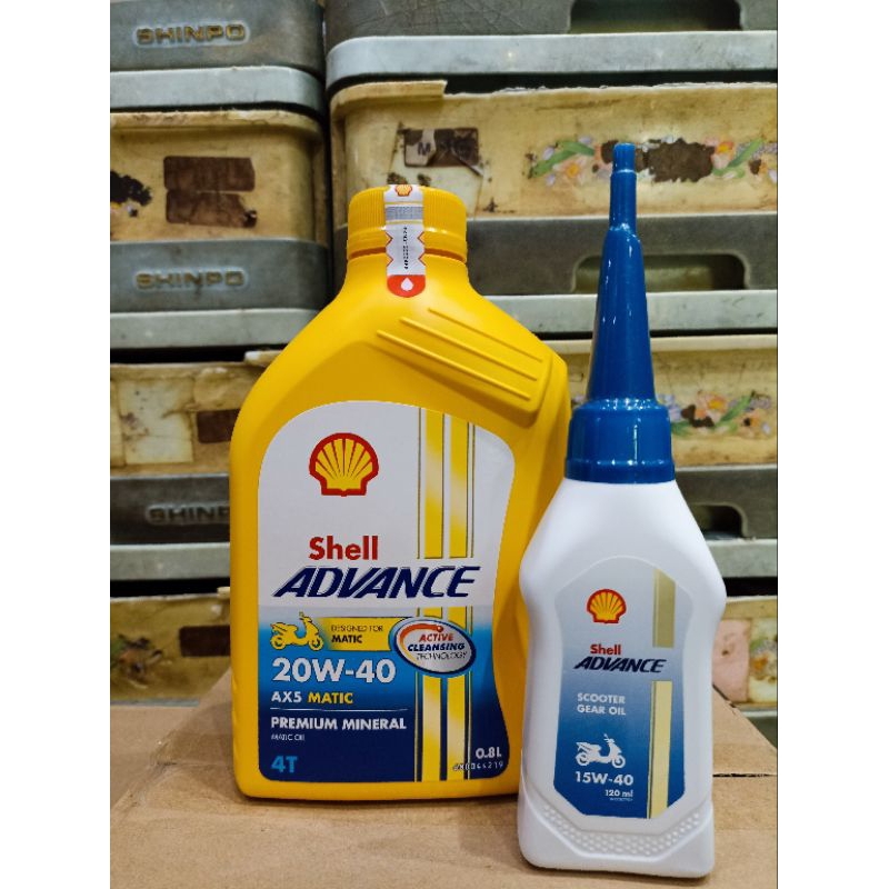 Jual Oli Shell Advance AX5 Matic 20W40 0.8LT paket Oli Gear Shell 120ml ...
