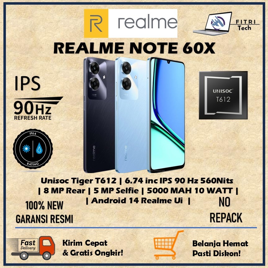 Jual REALME NOTE 60X | UNISOC TIGER T612 | RAM 4 GB | 128 GB ROM | 6.74 ...