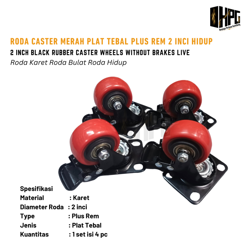 Jual RODA CASTER MERAH PLUS REM PLAT TEBAL HIDUP 2 INCI | Shopee Indonesia