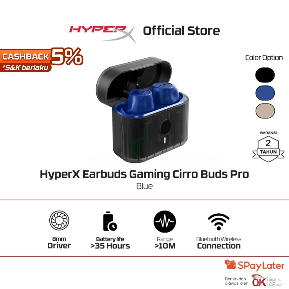 HyperX Earbuds Gaming Cirro Buds Pro Wireless - Black / Blue / Tan TWS Noise Cancelling Ambient Sound Mode Stereo Bass