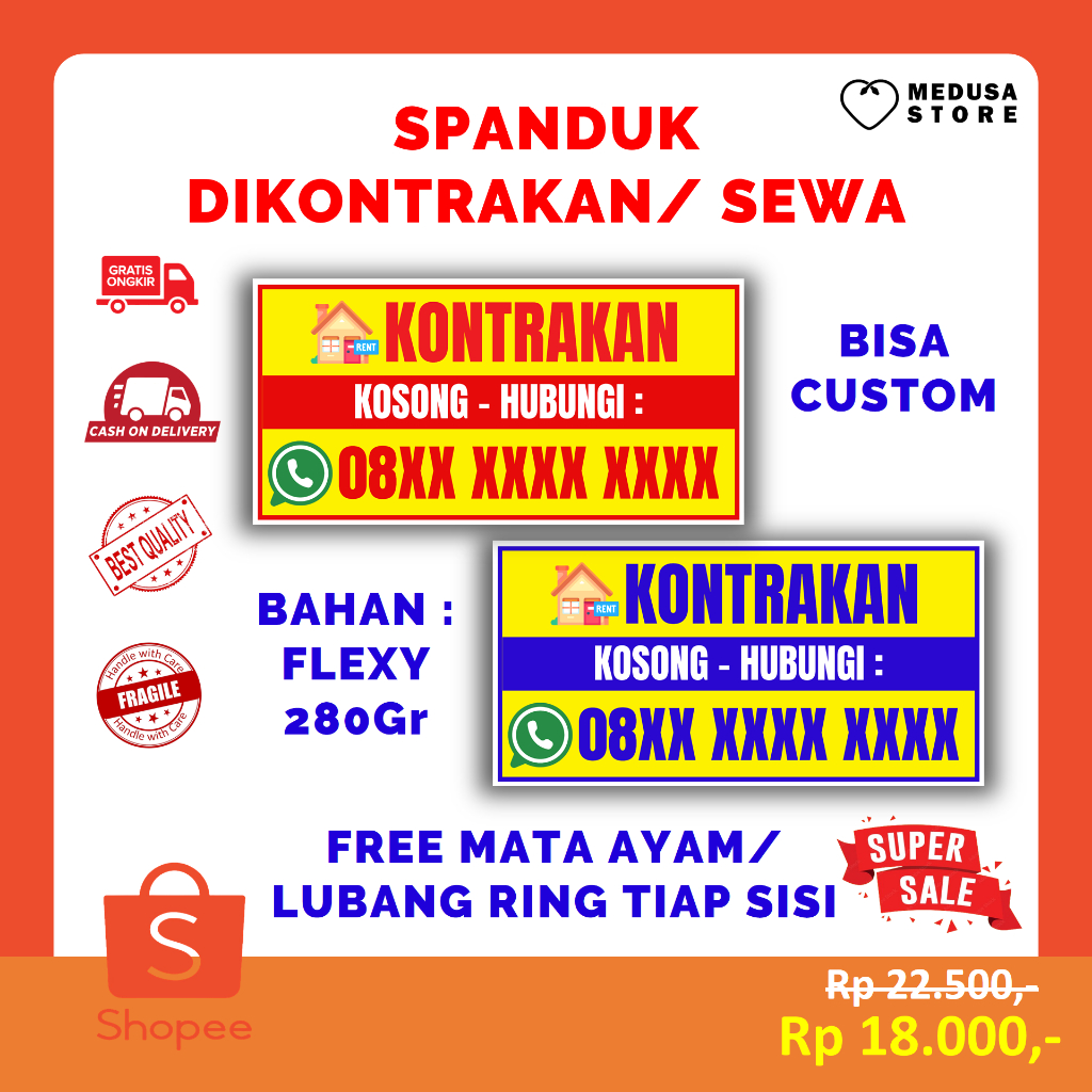 Jual Backdrop / Banner di kontrakan Ruko / Spanduk Rumah Dikontrakan ...
