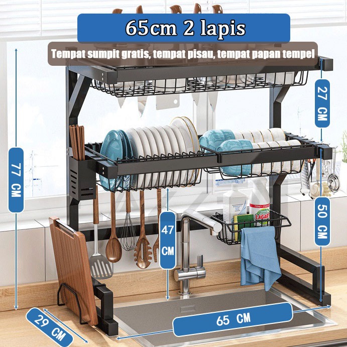 Lazzen - Rak Piring Wastafel Stainless Steel Hitam Cuci Dapur Penyimpanan Dish R - foto 5
