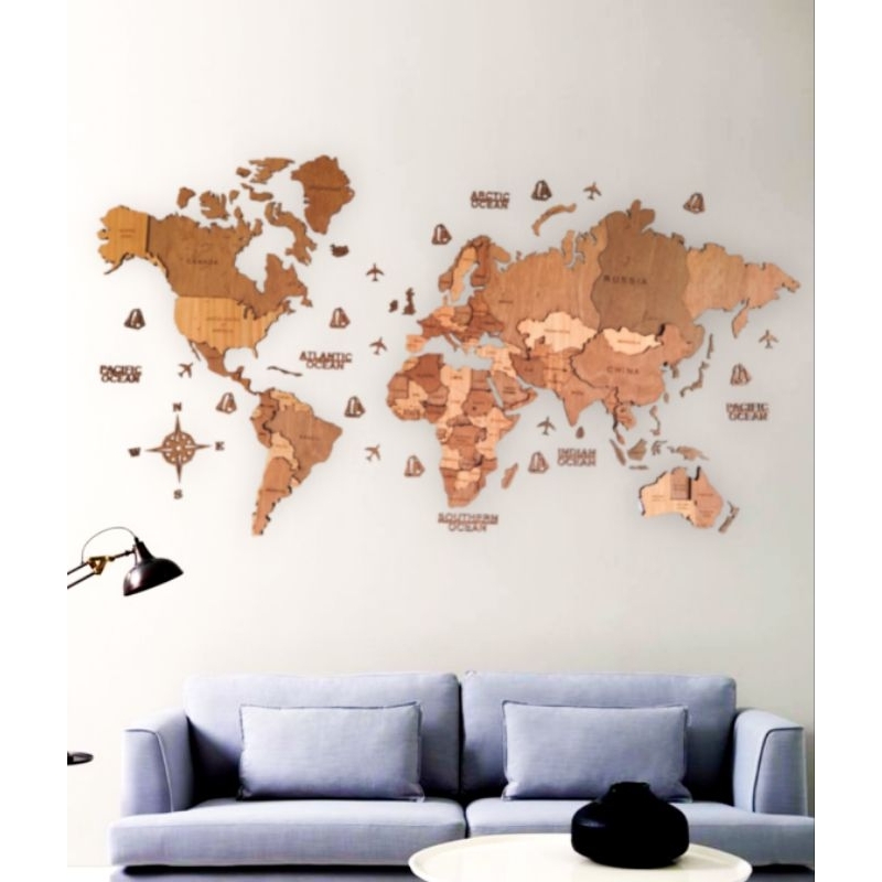 Jual Peta Dunia Kayu 150cm 3D Timbul (3D Wooden World Map) / Dekorasi ...