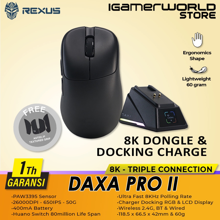 Jual Rexus DAXA Pro II 8K / DX-PW2 Ergonomic Wireless Triple Connection ...