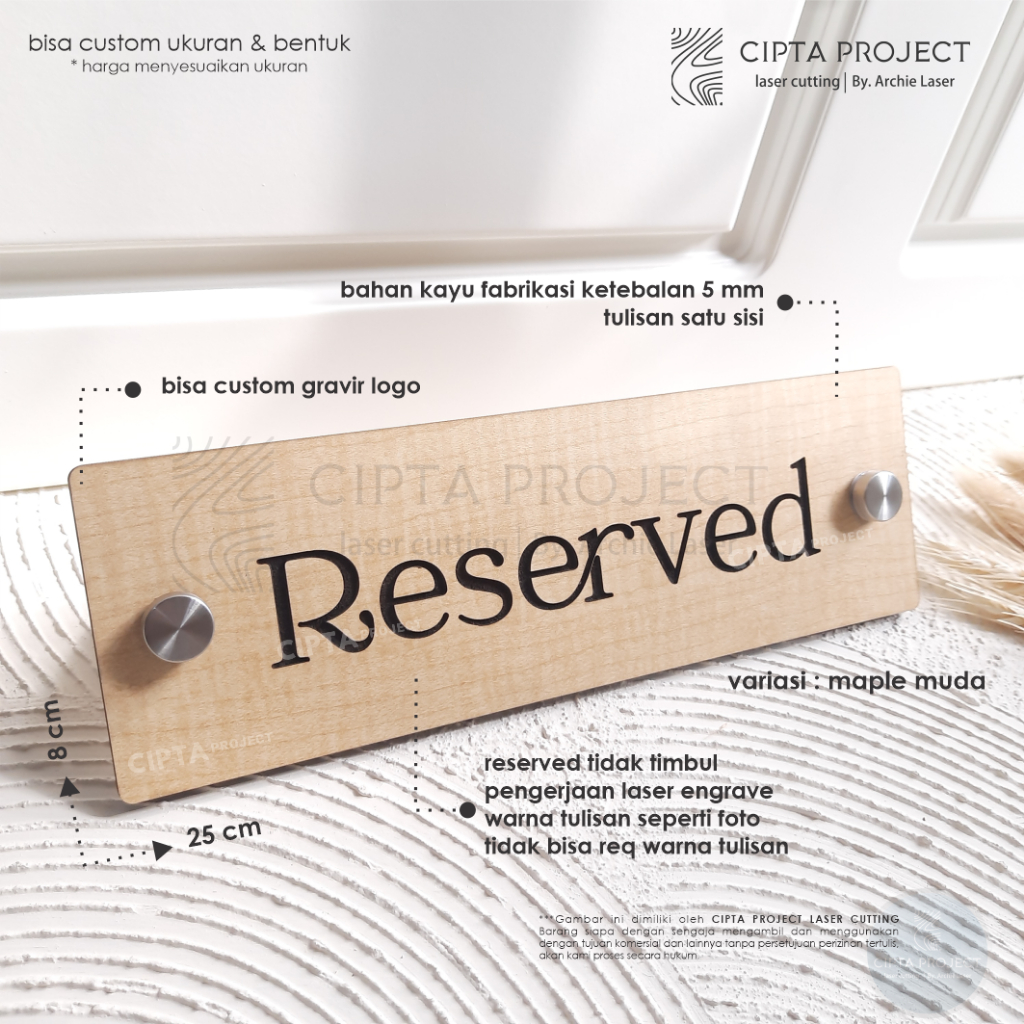 Jual Kayu Tanda Reserved / Papan Meja / Reserved Sign / Desk Sign ...
