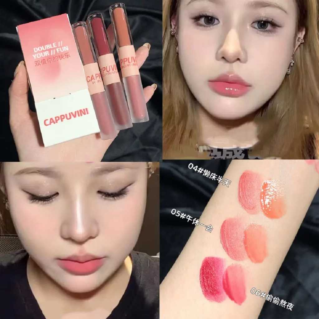 Jual CAPPUVINI LIP MUD 2 IN 1 LIP CREAM MATTE & GLOSSY Dua Sisi Matte