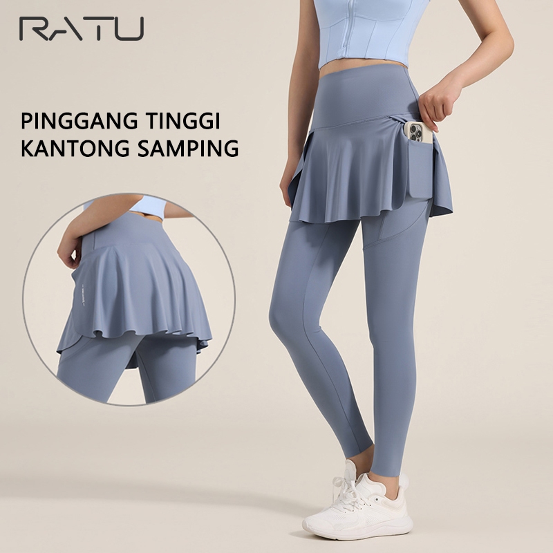 RATU 2 in 1 Legging Rok Olahraga Wanita High Waist Polos Celana Sports Yoga Panjang Muslimah